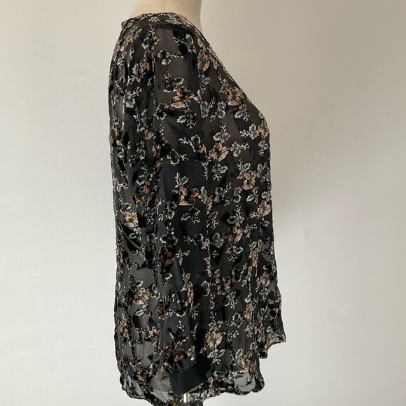 New Rebecca Taylor Womens Top 8 Floral Velvet Semi Sheer Silk Blend Black - Picture 6 of 13